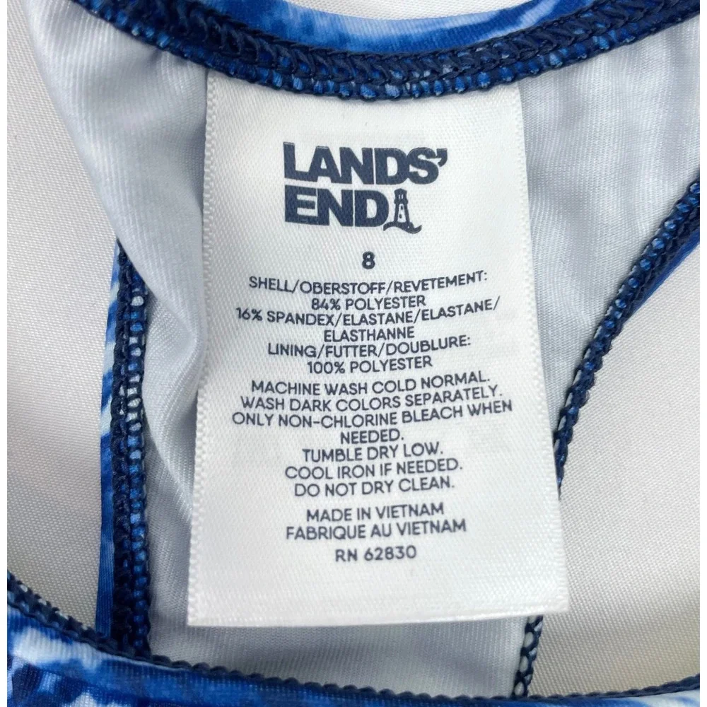 Lands' End Girl Size 8 Blue Swim Top Tankini Racerback